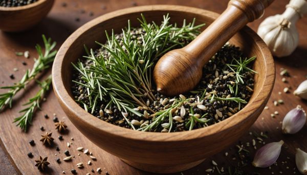 Le pilon en bois écrase les aromates pour libérer les huiles